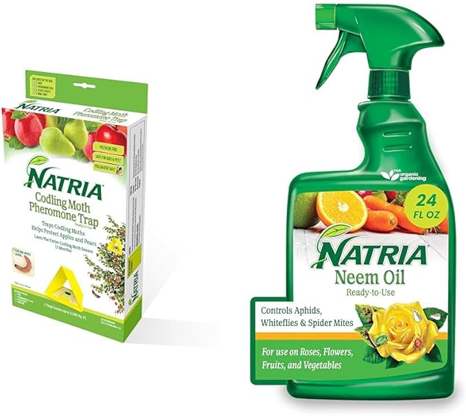NATRIA Codling Moth Pheromone Trap, Ready-to-Use, (1-Pack) with NATRIA Neem Oil Spray for Plants Pest Organic Disease Control, for Insects, 24 Oz, Ready-to-Use