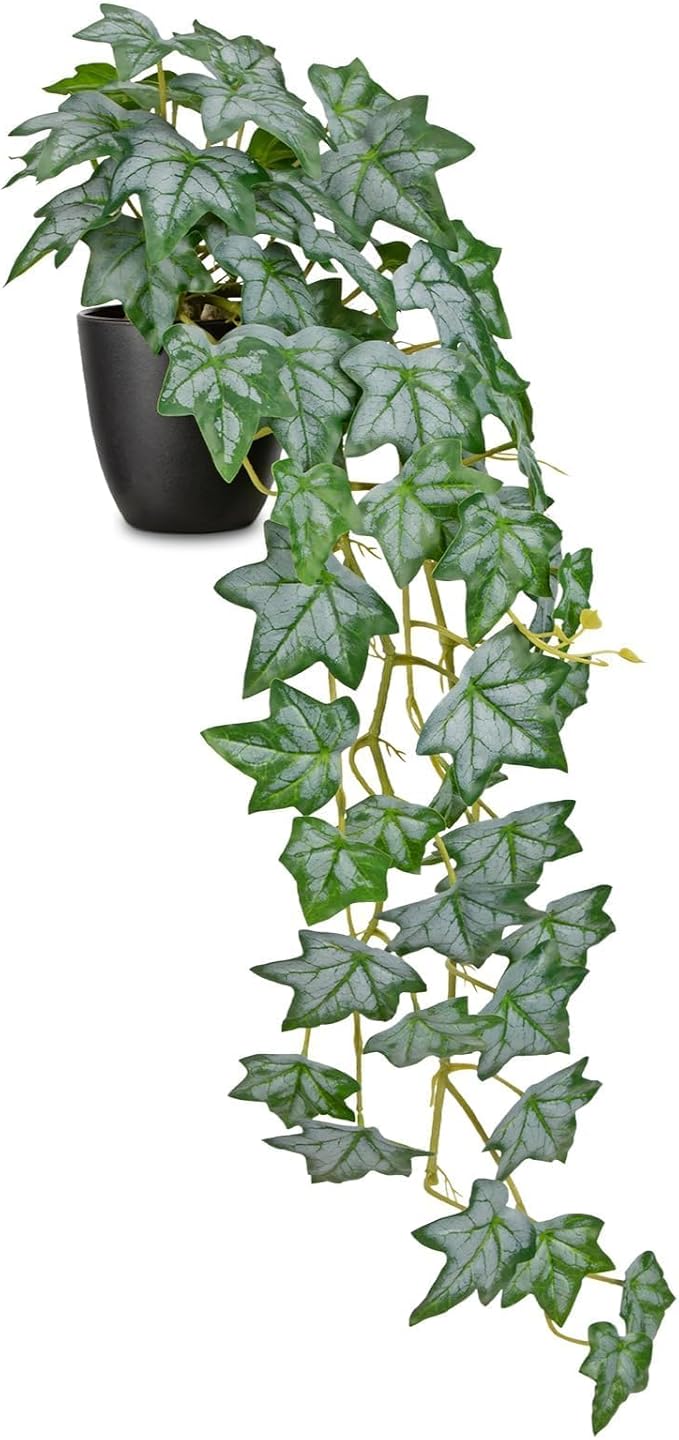 GnFlus Realistic Fake Pothos Ivy Plant with Pot Artificial Leaves Featuring a White Frosted Finish for Home Shelf Decor Indoor Silk Artificial Plant Large