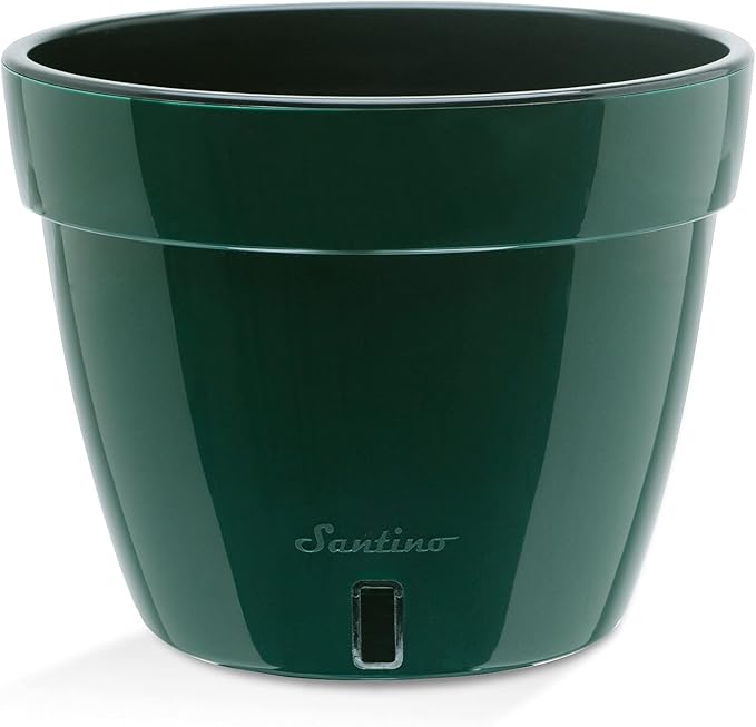 Santino ASTI 7.9 Inch Self Watering Planter Green/Black for Indoor Plants - Premium Quality Modern Plastic Pot w/Water Level Indicator for All House Herbs, Plants, African Violets and Dahlias…