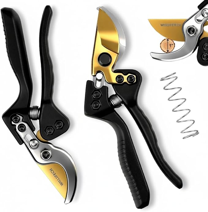 Pruning Shears, Sharp Clean Cut SK5 Steel Garden Clippers with Teflon Blade, Bypass Hand Pruners, Ergonomic Non-Slip Grip for Roses, Shrubs & Plants