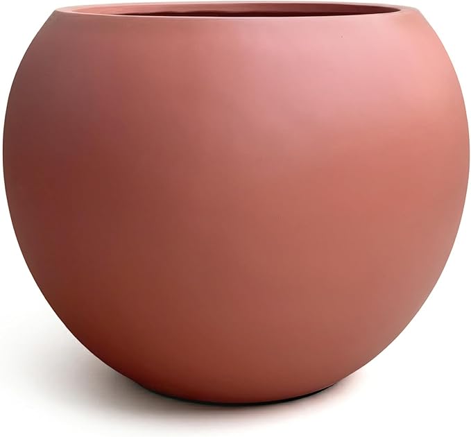 DTY Mount Sherman 12.6" D x 10'' H (Pot Opening 8.5") Fiberstone Round Planter with Drainage Hole, Smooth Finishes, Weather Resistant for Indoor and Outdoor, 2 Extra Coco Mats - Terracotta, Small