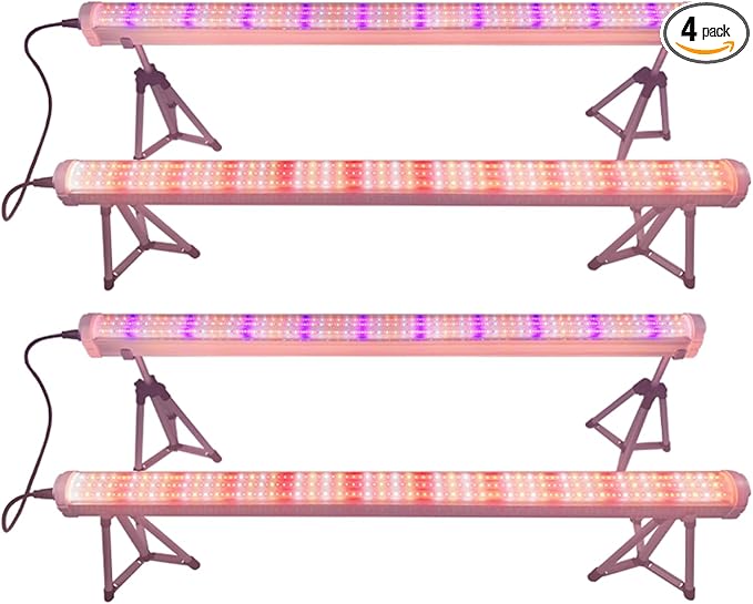 RDJ Bouns 150W Under Canopy LED Grow Light Bars with Far Red, 4-Pack 48 Inch Dimmable, 100-277 Volt 2.7-3.0 umol/J, 8 Adjustable Brackets, 1 Power Cord and 4 Extension Cables, IP65 Waterproof