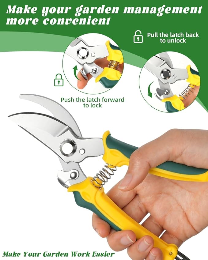 EWPJDK 3 Pack Garden Pruning Shears, Stainless Steel Shears, Gardening Shears, Scissors, Garden Clippers, Pruning Snips, Pruning Shears for Gardening Tools (Yellow+Green)