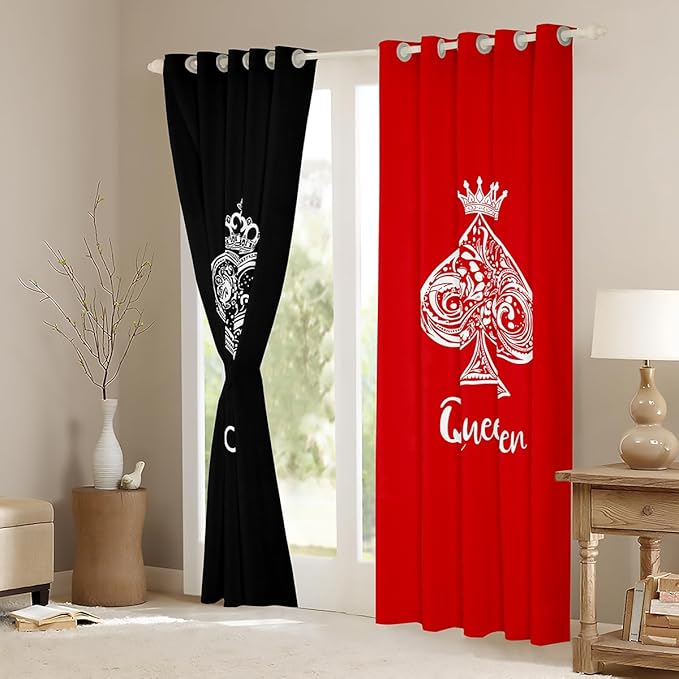 Couple Wedding Curtains & Drapes for Anniversary,King and Queen Crown Blackout Curtains,Red Black Window Curtains Gifts for Couple,I Love You Gift for Romantic Valentine's Day 2 Panels 52"Wx84"L