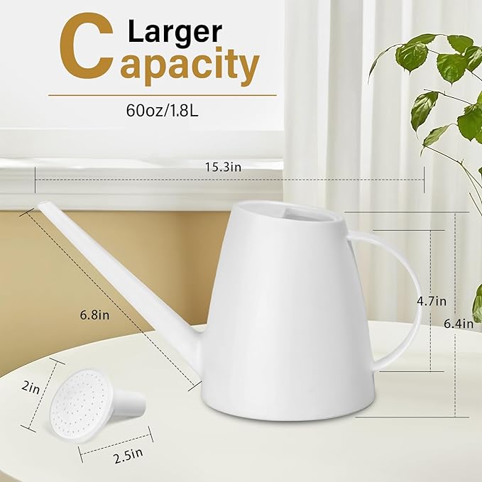 Watering Can - for Indoor and Outdoor House Plant Garden - with Long Spout - 1/2 Gallon - White