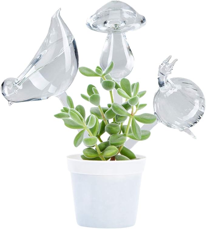 3 Pack Plant Waterer Self Watering Globes,Bird Shape Hand Blown Transparent Mini Durable Clear Glass Aqua Bulbs