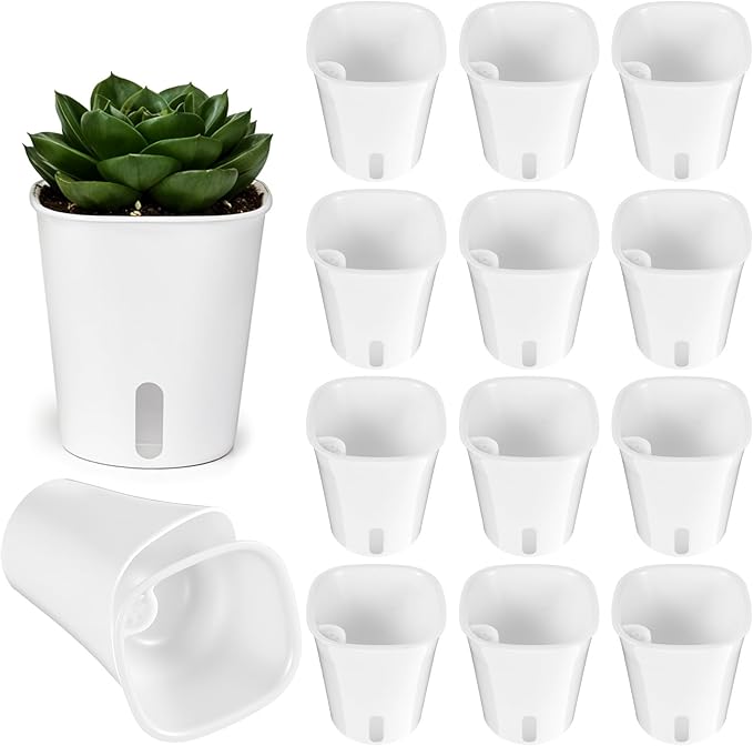 Kifmurase 20 Pcs Self Watering Pots for Indoor Planters, 3 Inch Plastic Self Watering Planter Pot Garden Flower Pots with Water Level Indicator Vents for Succulents (White)