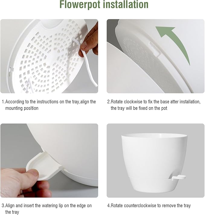 WSMKSZ 10 inch Self Watering Pots, 2 Pack Plastic Planters with Mesh Drainage Holes for Garden Plants and Flower, Plants Pots with Deep Reservoir for Indoor Outdoor Plants, White