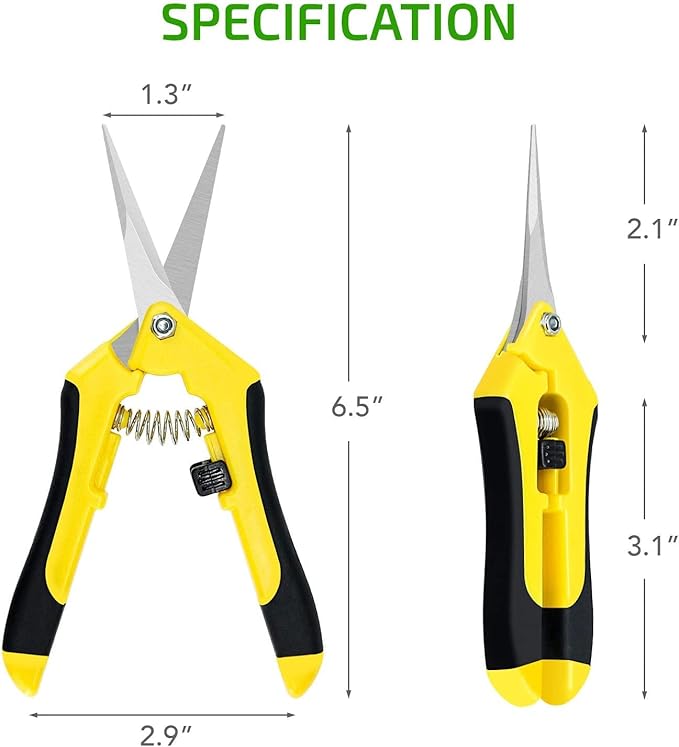 iPower 6.5 Inch Gardening Scissors Hand Pruner Pruning Shear with Straight Stainless Steel Blades, Yellow, 1-Pack