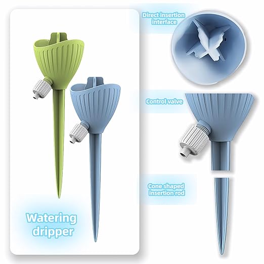 Self-Watering Spikes for Plants, Adjustable Dripping Irrigation Stakes with Valve, Automatic Watering System for Indoor & Outdoor Potted Plants, Universal Fit 28-30mm Bottles (2 Pack)