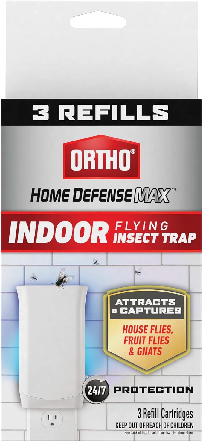 Ortho Home Defense Max Indoor Flying Insect Trap Refills - Light Sticky Trap for House Flies, Fruit Flies, and Gnats, 3 Refill Cartridges