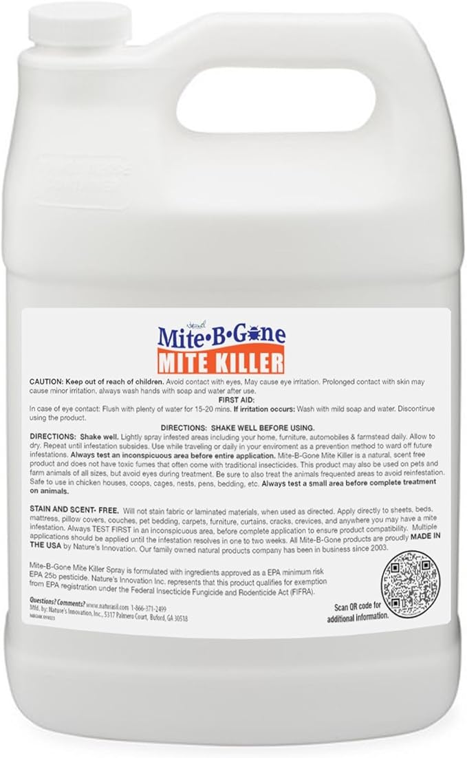 Mite Killer Treatment Spray Pack by Mite-B-Gone - Naturally Kills All Types of Mites, Human, Dust, Spider, Rat, Carpet & Bird Mites | Family & Pet Friendly | 1 Gal 4-Pack