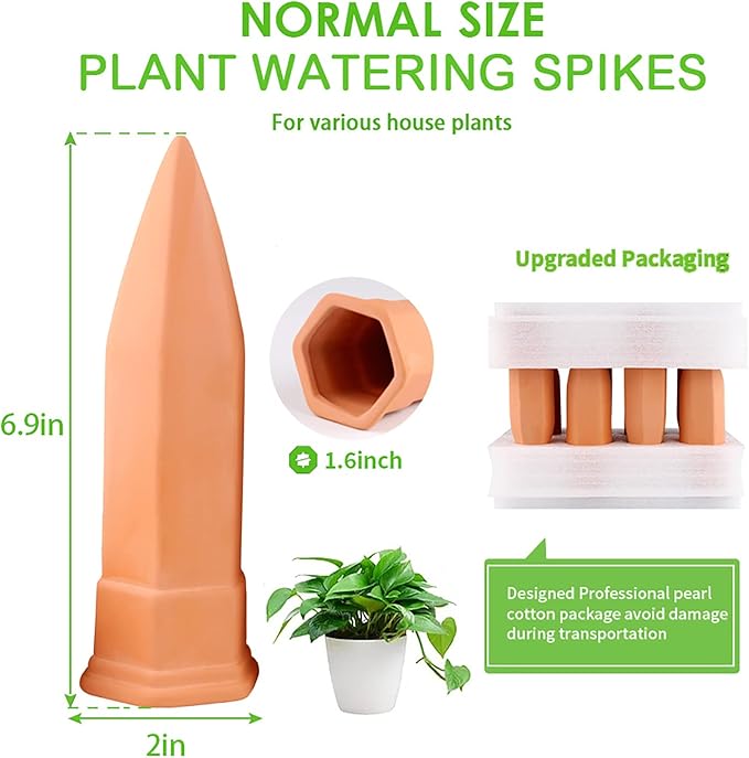 Terracotta Watering Spikes, Set of 6 Pack Plant Watering Devices, Self Terra Cotta Watering Spikes Stakes for Indoor and Outdoor, Automatic Plant Waterer System for Vacation Potted Plants