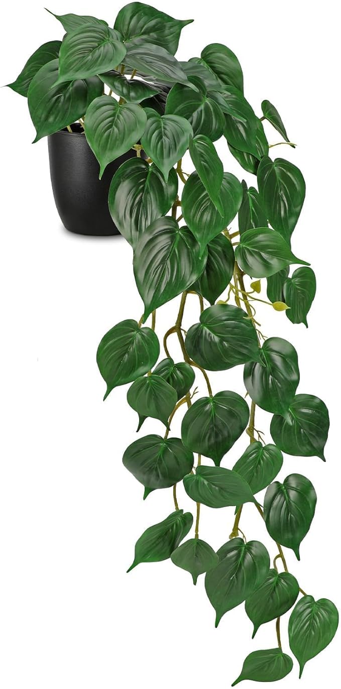 GnFlus Fake Ivy Plant with Pot Artificial Pothos Leaves Featuring a White Frosted Finish for Home Shelf Decor Indoor Silk Artificial Realistic Plant Large