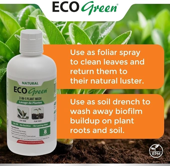 Environmental Plant Management ECO Green Concentrate | Spray & Walk Away Leaf Wash for Live & Artificial Plants | No Wipe Plant Cleaner | Oil-Free, Indoor & Outdoor Use