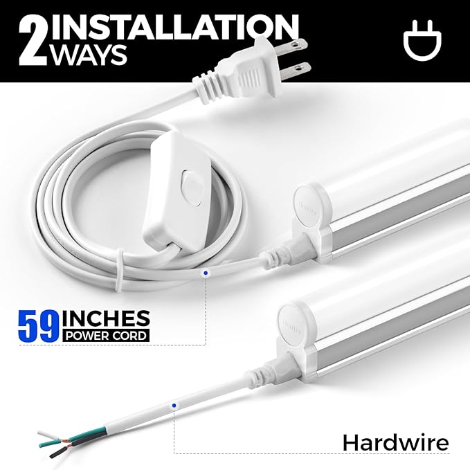 Barrina 6 Pack LED T5 Integrated Single Fixture 1FT, 600lm, 5W, 6500K, Linkable Under Cabinet Lighting, Shop Light for Workbench, Room, Kitchen Tube Light, Garage, Corded Electric with ON/Off Switch