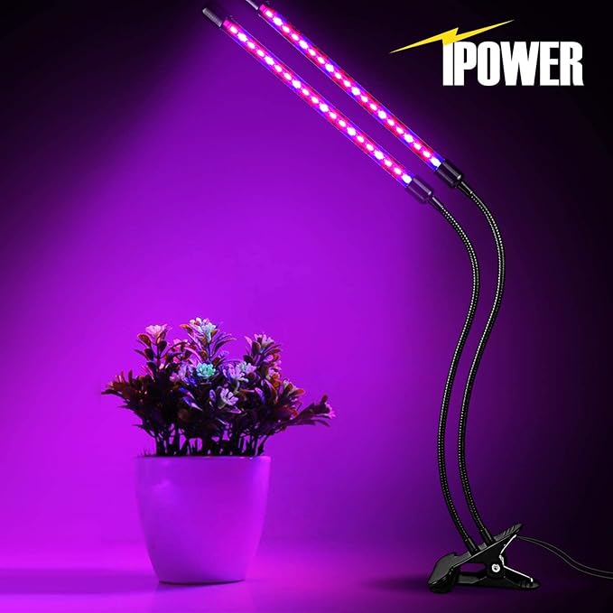iPower LED Grow Light with Full Spectrum for Indoor Plants, Adjustable Gooseneck, 3 Light Modes&11 Dimmable Levels, 3 Auto Timing Modes, Red&Blue