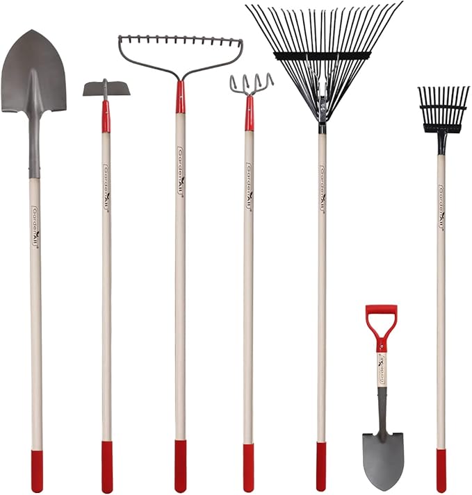 GardenAll 7-Piece Long Handle Garden Tools Set, Include Shovel Rake Hoe,Gardening Tools for Women,Lightweight Ergonomic Wood Handle Yard Work Set