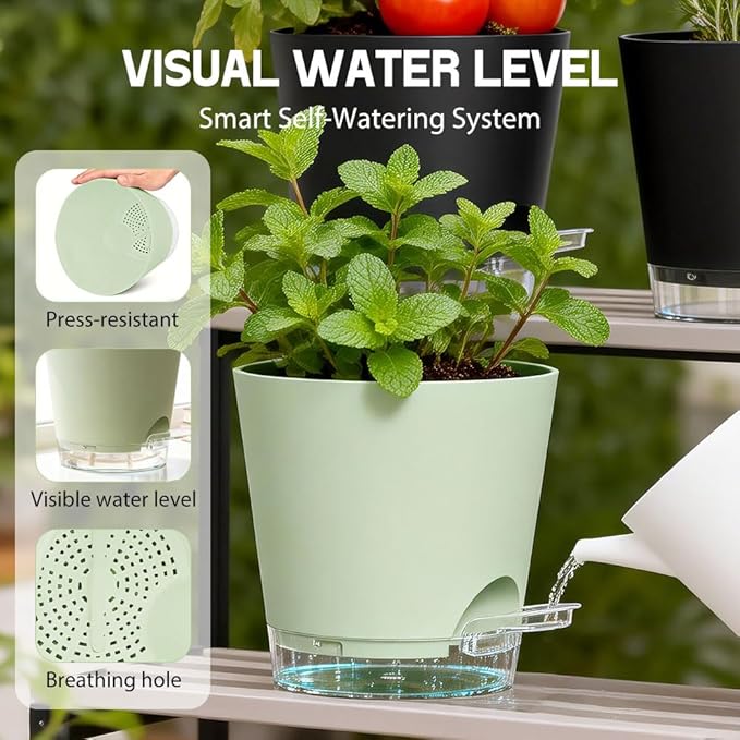 Self Watering Pots for Plants, 2026 New Flower Plant Pots with Drainage Holes, Wicking and Clear Reservoirs for Succulent, Aloe, Cacti and Others - 6 Pack (Colorful, 4")