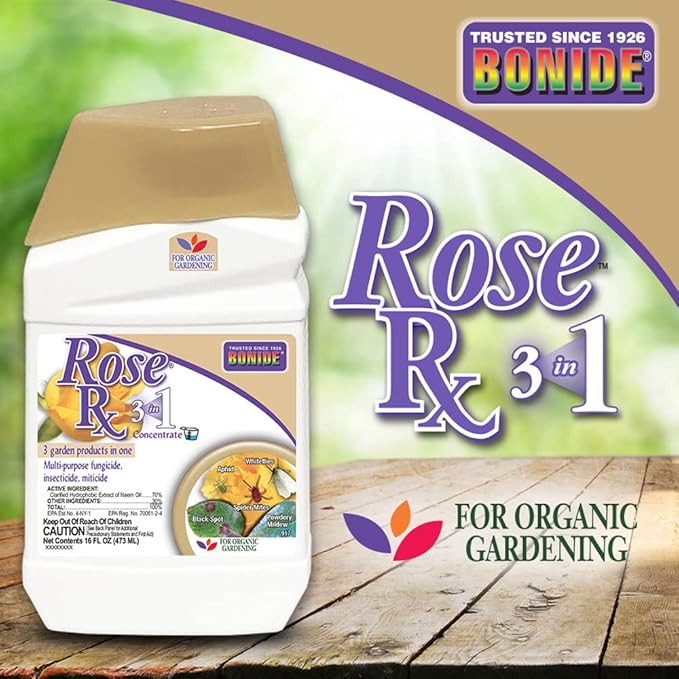 Bonide Rose Rx Multi-Purpose Fungicide, Insecticide and Miticide, 16 oz Concentrated Solution for Organic Gardening