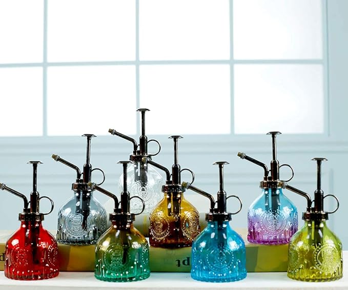 Hniuyun Glass Plant Mister Spray Bottle, 6.4 All Vintage Plant Spritzer Watering Can, Bronze Plastic Top Pump, Plant Mister Glass Watering Garden Tool (Blue Violet Gradient)