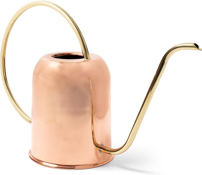 Copper Watering Can Indoor Plants - 48oz Long Spout Precise Small Water Can for Plants, Bonsai, Succulents, Houseplants, or Garden - Metal Inside or Outdoor Plant Watering Cans by Kings County Tools