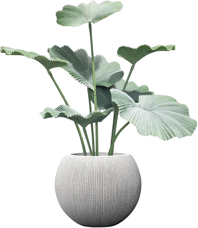 14.5"Dia Large Gray Round Plastic Planter with Drainage Hole & Plug, Textured Lightweight Plant Pot, Shatterproof & UV Resistant for Indoor Outdoor Patio, Modern Decor (11.8"H x 8.9" Opening)