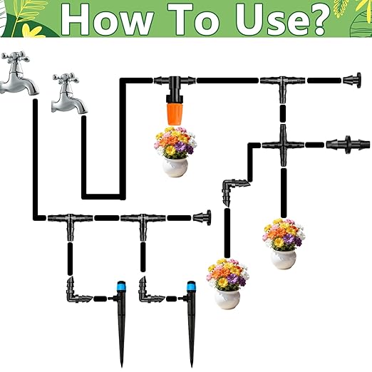 280 Pcs Barbed Connectors Irrigation Fittings Kit, Drip Irrigation Barbed Parts 1/4'' Tubing Kit for Garden Lawn (Nozzles, Nozzle Tees, Single Barbs, Couplings, Tees, Elbows, Plugs, Crosses)