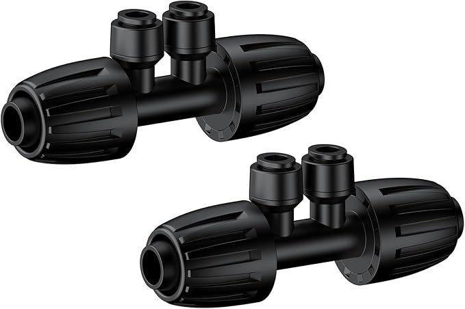 Pawfly 12 Pcs 1/2'' to 1/4'' Drip Irrigation Fittings, 4-Way Barbed Tee Quick Connectors with Anti-Drop Locked Nuts, Push-to-Fit Drip Irrigation Parts for Garden Lawn, Anti-Leak Reducing Tees