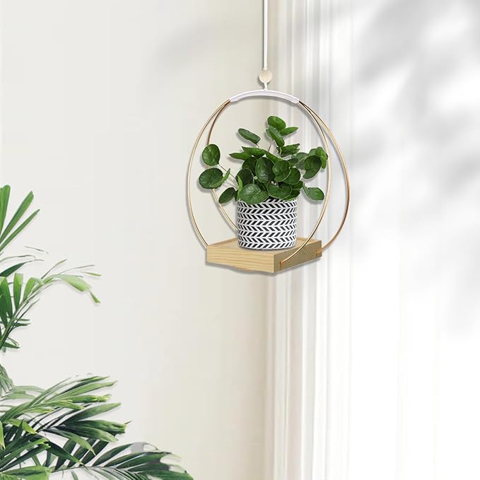 hismocal Hanging Planter for Indoor Plants, Plant Hanger with Sturdy Wood Base,Modern Boho Macrame Plant Hanger,Wall Ceiling Window Stands(Plants/Pots Not Included)