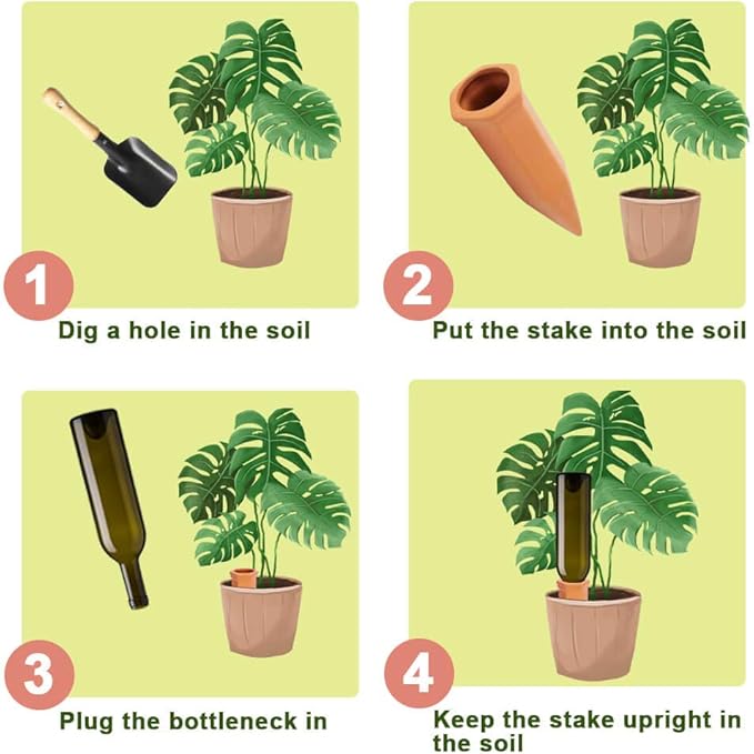 vensovo 8pcs Terracotta Watering Spikes - Automatic Self Watering Stakes, Plant Watering Devices for Wine Bottles Recycled Bottles, Clay Plant Garden Waterers for Vacations