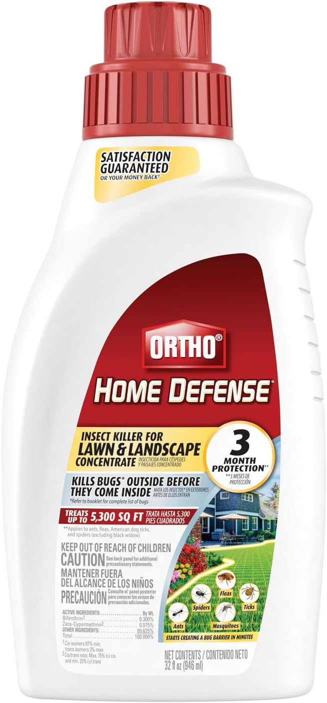 Ortho Home Defense Insect Killer for Lawn & Landscape Concentrate - Kill Ants, Ticks, Mosquitoes, Fleas & Spiders, Bug Spray Treats up to 5,300 sq. ft., 32 fl. oz.