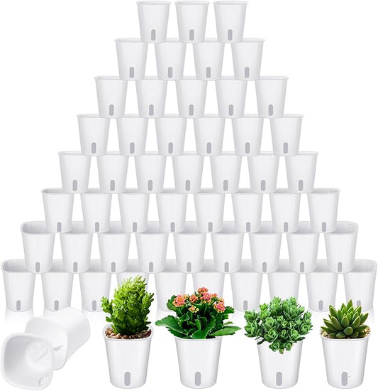 Ziliny 100 Pcs Self Watering Pots Self Watering Planters for Indoor Planters Plastic Garden Flower Pots with Level Indicator Vents for Herbs (3 Inch)