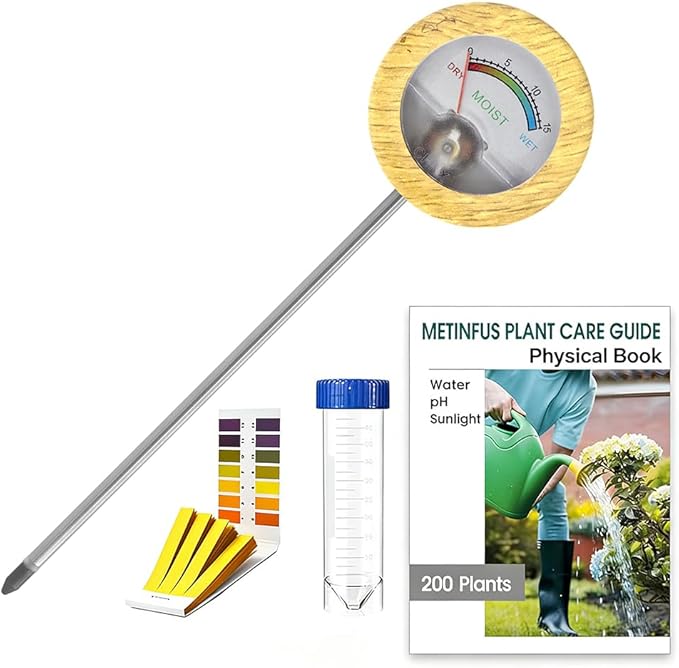 Soil Moisture Meter - Included 200+ Plants Care Guide, 100 pH Test Strips & Sample Tube, Soil Water Tester, Soil Hygrometer Sensor Tool for Garden, Lawn, Farm Plants Care, No Battery Needed
