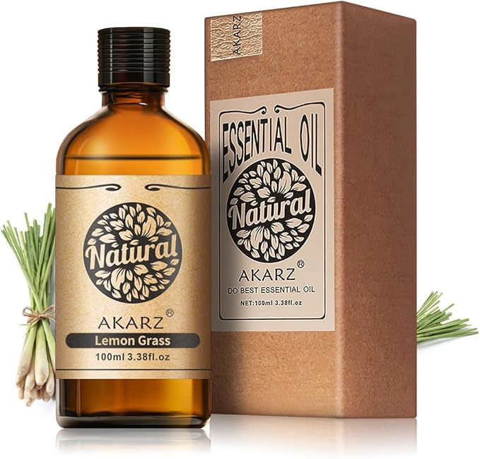 AKARZ 100ml Lemongrass Essential Oil Natural Lemongrass Oil Pure for Candle Making,DIY Skincare Products Massage,Home Spa Relaxation