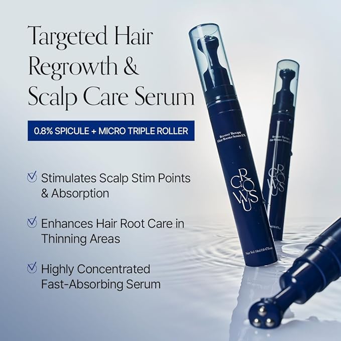 GROWUS Recover Therapy Hair Booster Serum EX - Biotin Spicule & Triple-Ball Scalp Massager for Thinning Hair - Root Strengthening Scalp Serum for Thicker, Fuller Hair - 14ml (0.47 fl.oz)