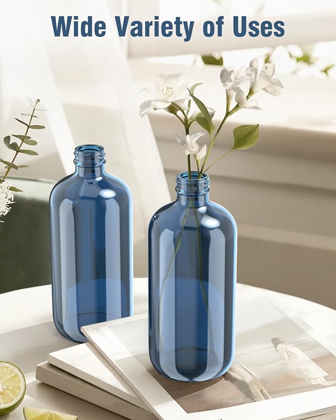 Bontip Glass Spray Bottle, Indigo Blue Glass Spray Bottle Set & Accessories Refillable for Plants Window Cleaners Aromatherapy Facial Hydration Watering Flowers Hair Care (2 Pack/16 oz)(Indigo)