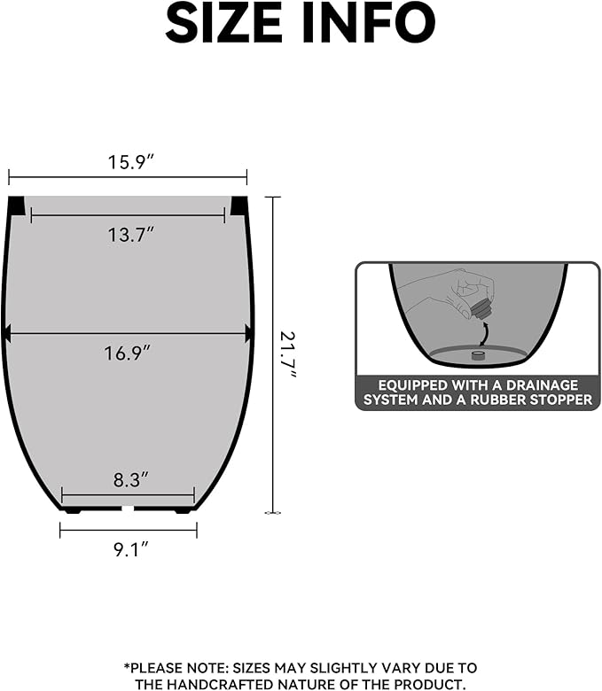 Kante 21.7 Inch Tall Concrete Planter, Large Indoor Outdoor Plant Pot with Drainage, Smooth White Finish with Painted Interior, Ideal for Porch, Home, Garden, Patio