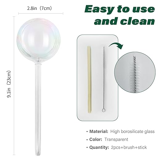 2 Pcs Glass Self Watering Globes, Iridescent Automatic Plant Waterer Bulbs Devices for Indoor & Outdoor Plants, Slow Release Watering Devices System for Various Plants