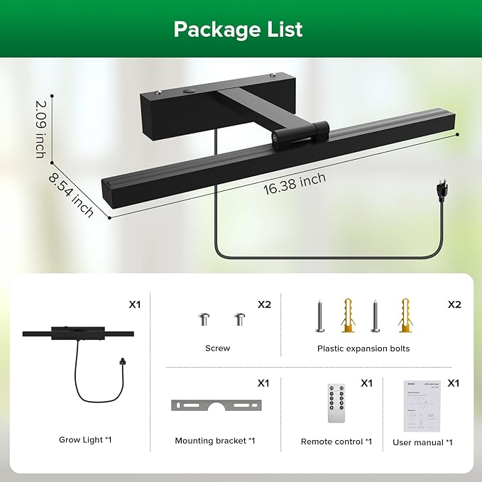 SANSI Grow Lights for Indoor Plants, 35W Wall Mounted Grow Light Full Spectrum, LED Plant Lights for Indoor Growing, High PPFD with 4-Level Dimmer, Auto On Off 4/8/12 Hrs Remote for Greenhouse Seed