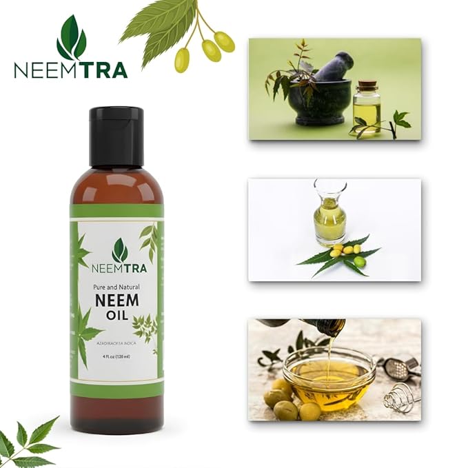 Natural and Pure Neem Oil, Cold Pressed, Undiluted, for Garden and Plants, Shampoo, Lotion and Hair oil, 4 fl Oz