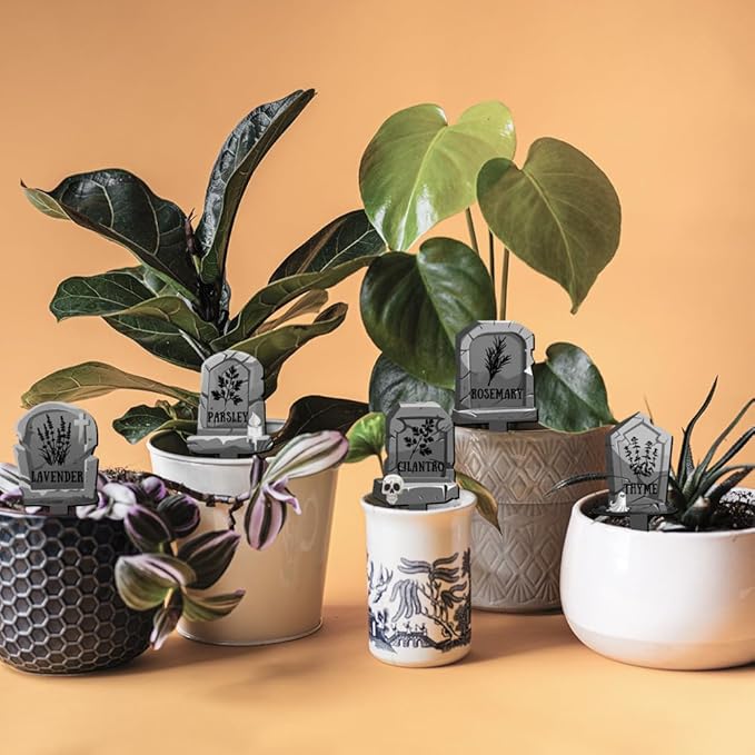 arricraft 15 Pcs Tombstone Shape Plant Name Tag, Halloween Theme Wood Plant Markers Thyme Rosemary Dill Basil Herb Plant Labels Garden Sign for Seed Seedling Potted Plant 2.5x4.7 inch(6.35x12cm)