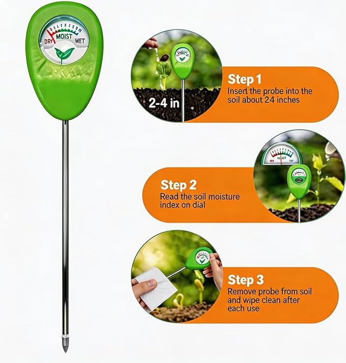 Soil Moisture Meter for Plants, Hygrometer Sensor Water Monitor, Indoor/Outdoor Garden Tester, No Battery Required