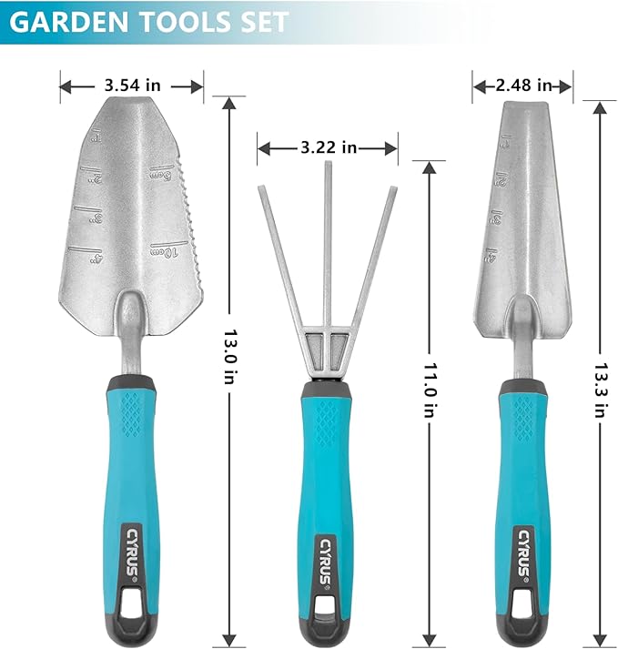 CYRUS Garden Shovel Tool Set,3 Piece Garden Shovel Aluminum Alloy, Garden Spade Set Included Hand Shovel, Transplanting Shovel and Hand Rake,Gardening Shovels for Planting