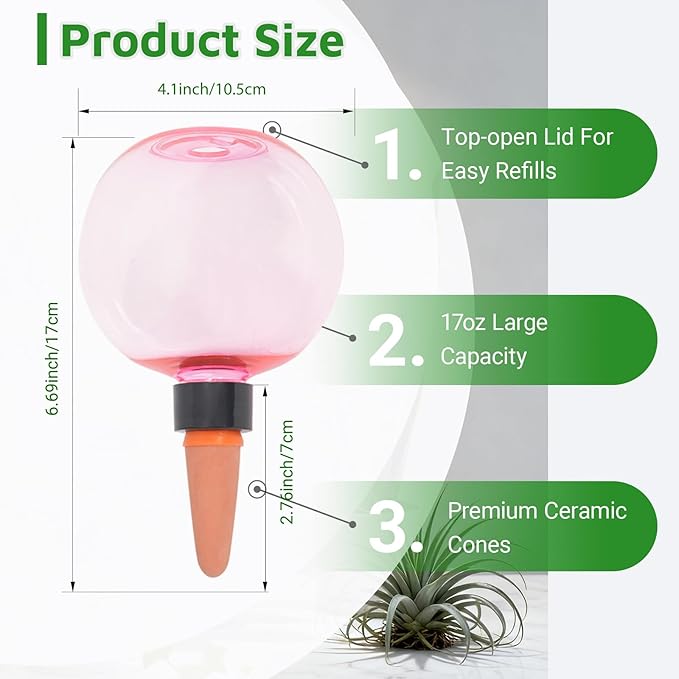 4cps Self Plant Watering Globes for Indoor and Outdoor Plants Plastic Automatic Plant Watering Bulbs Insert (Pink)