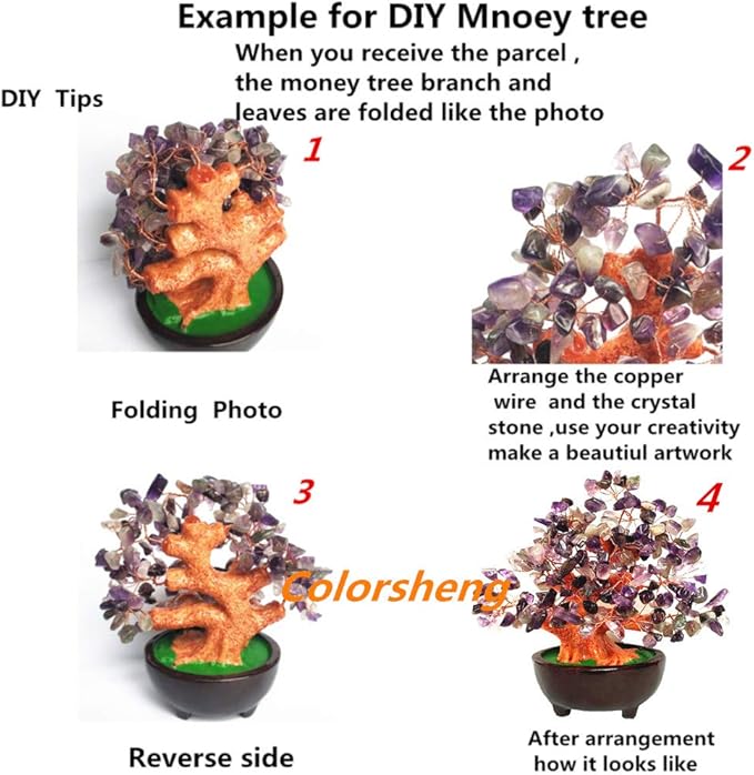 Colorsheng 7 Inch Quartz Crystal Money Tree Bonsai Feng Shui Gem Decoration for Wealth and Luck (Yellow)