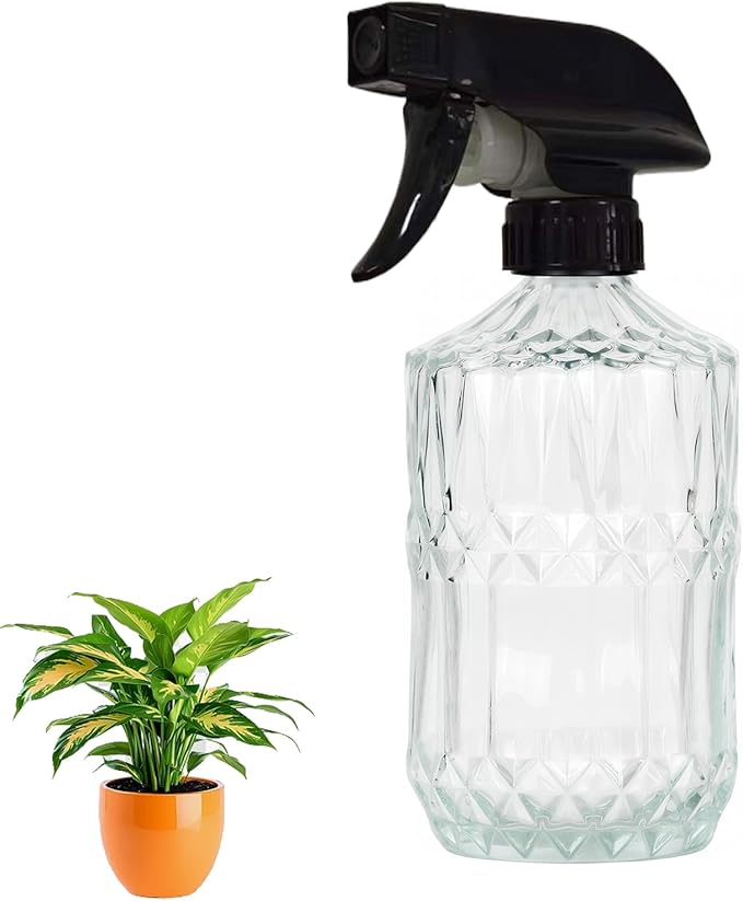 YYTSGG Clear Glass Handheld Spray Bottle, 15oz Refillable Plant Mister Bottle, Water Spray Bottle with Adjustable Mist Nozzle for Indoor Flowers, Outdoor Gardening, Cleaning, Hair and Pets Care