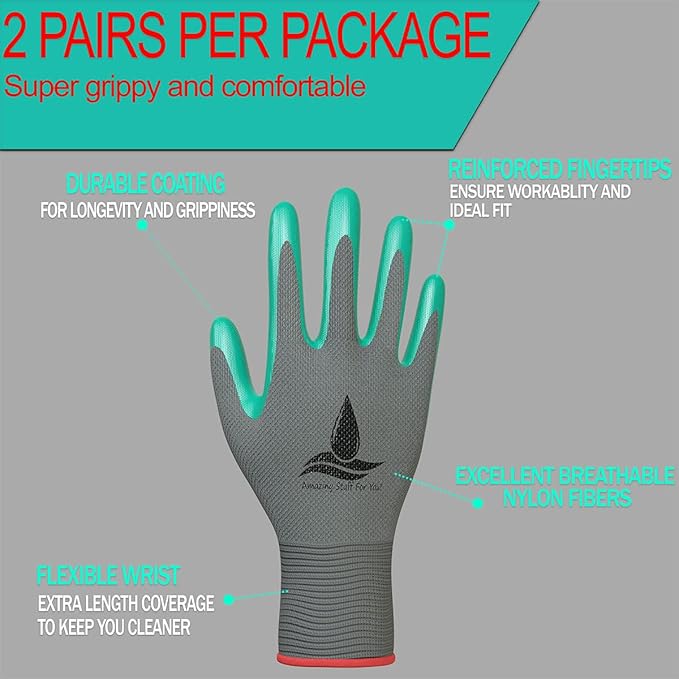 Garden Gloves Women and Men 2 pairs, Super Grippy Texture for Gardening and Work Activities - S,M,L Sizes (Medium)