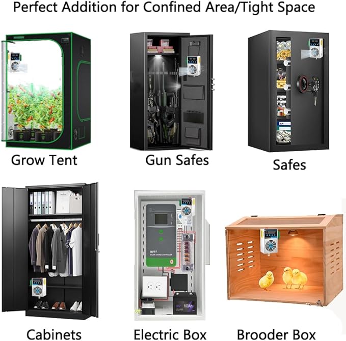 Grow Tent Dehumidifier, Smart Temp and Humidity Controller with External Heating or Cooling Interface, Auto Dehumidification Kit for Safes/Cabinets/Electric Box/Closets, AC/DC 85-265V, Auto Shut Off