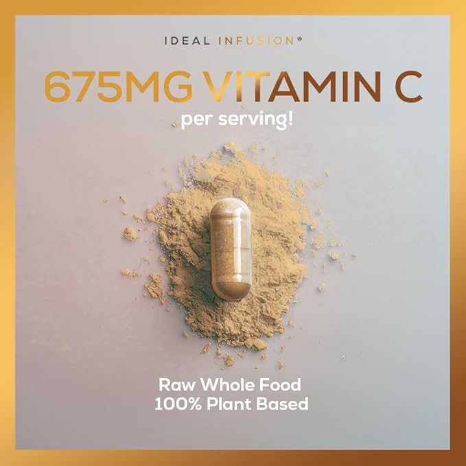 Whole Food Vitamin C Supplement 675mg – Plant Based Vitamin C Complex from Organic Oranges, Acerola Cherry & Natural Fruit Cofactors – Immune & Antioxidant Support – Vegan, Non-GMO – 120 capsules
